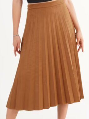 Brown suede midi pleated skirt